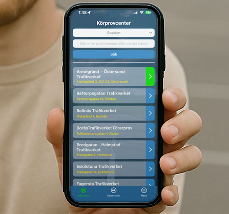 App med uppkörningsvägar för körprovet